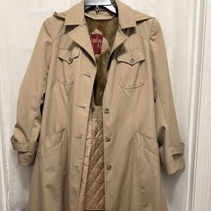 Vintage J. Gallery Tan Trench Coat Faux Fur Lined Size 13/14